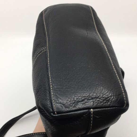 Vintage Fossil Black Leather Compact Satchel Bag with contrast cream stitching - Picture 8 of 16